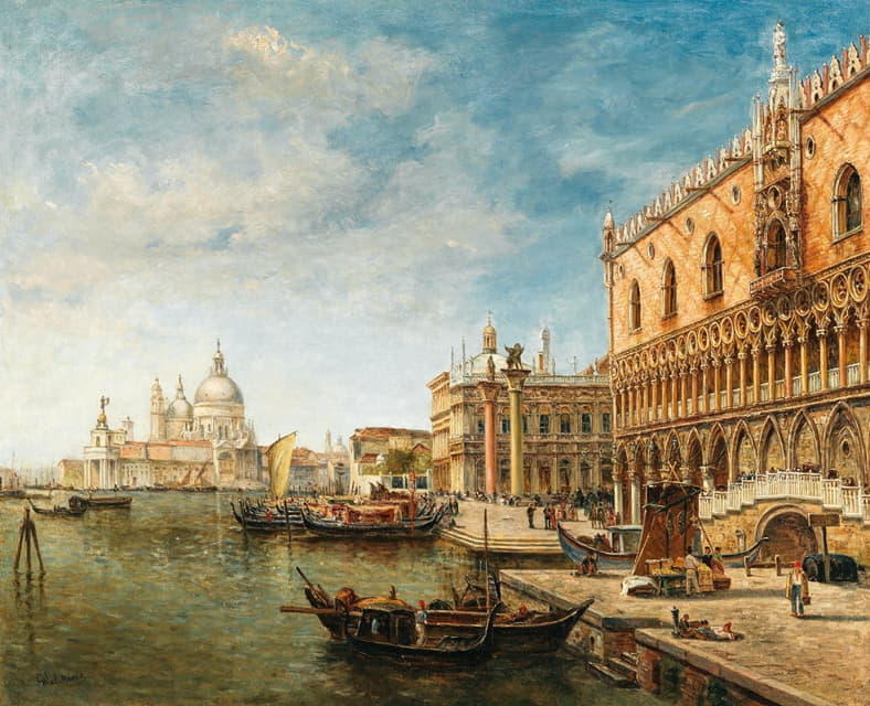 Gustave Walckiers - A View of Venice, with the Doge’s Palace and Punta della Dogana in the Distance