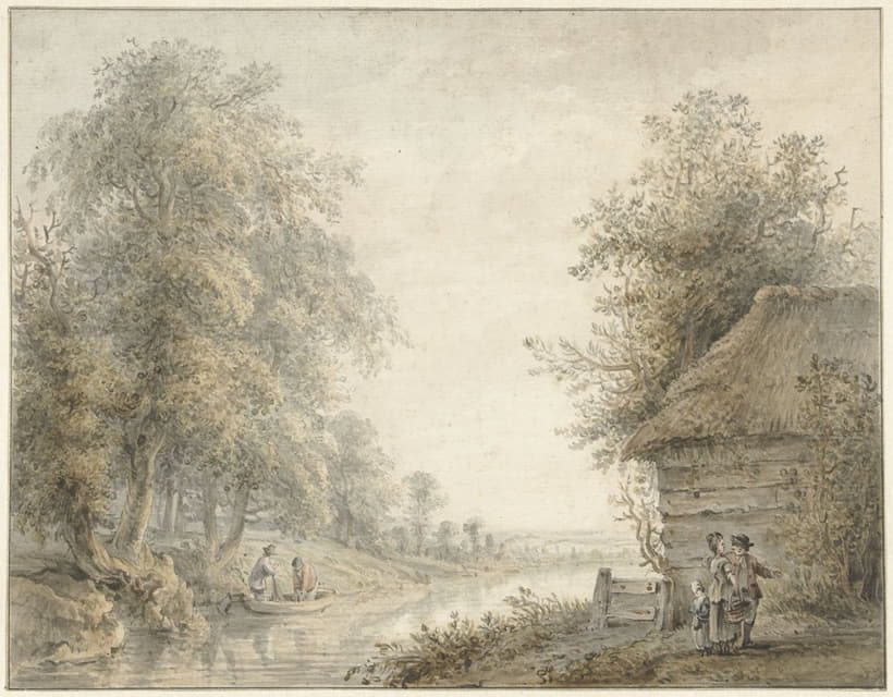 Jacobus Versteegen - Boerenschuur bij een vaart aan een boszoom