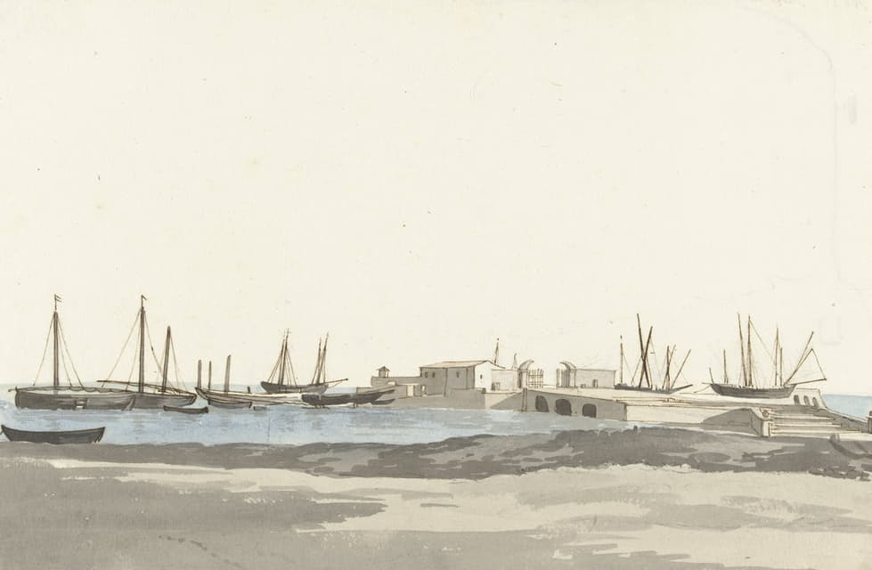 Abraham-Louis-Rodolphe Ducros - Haven van Barletta met schepen