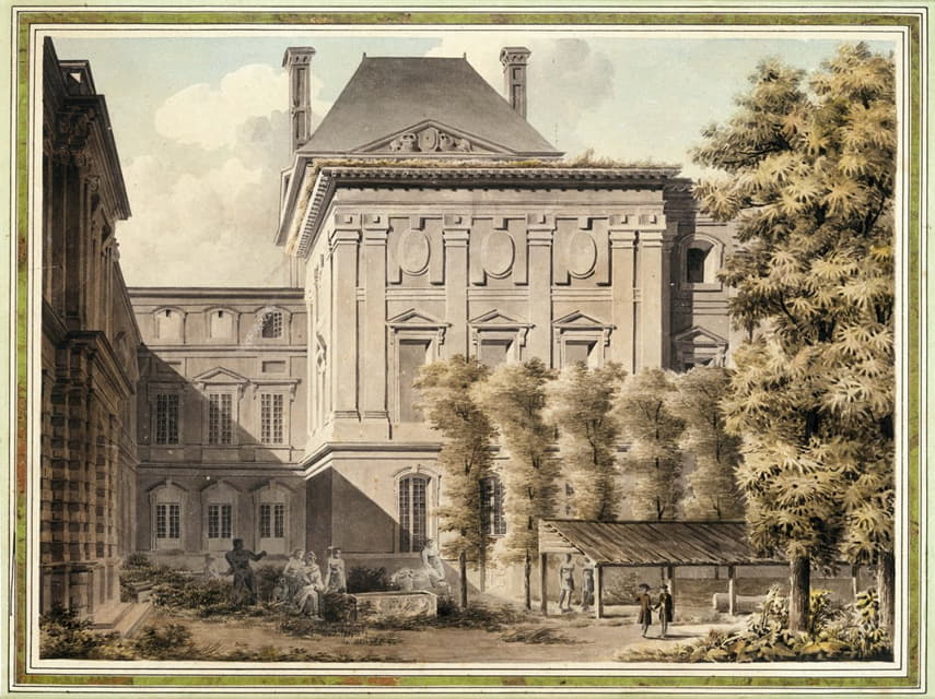 卢浮宫Le Vau立面的立面视图，位于Infante花园一侧