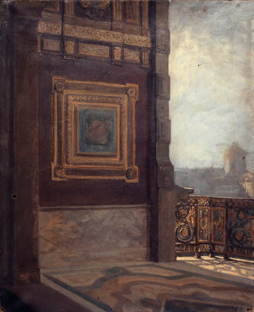 Lucien Mélingue - Le Balcon au bout de la petite galerie du Louvre