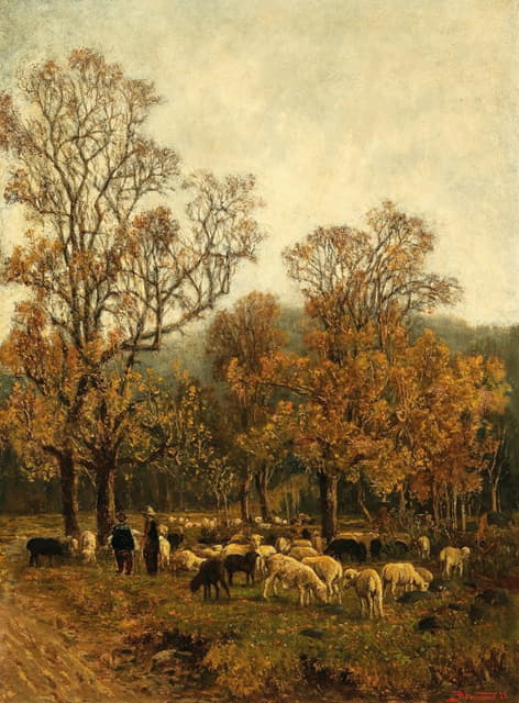 Theodor Von Hörmann - A Sheep Pasture in Rekawinkel
