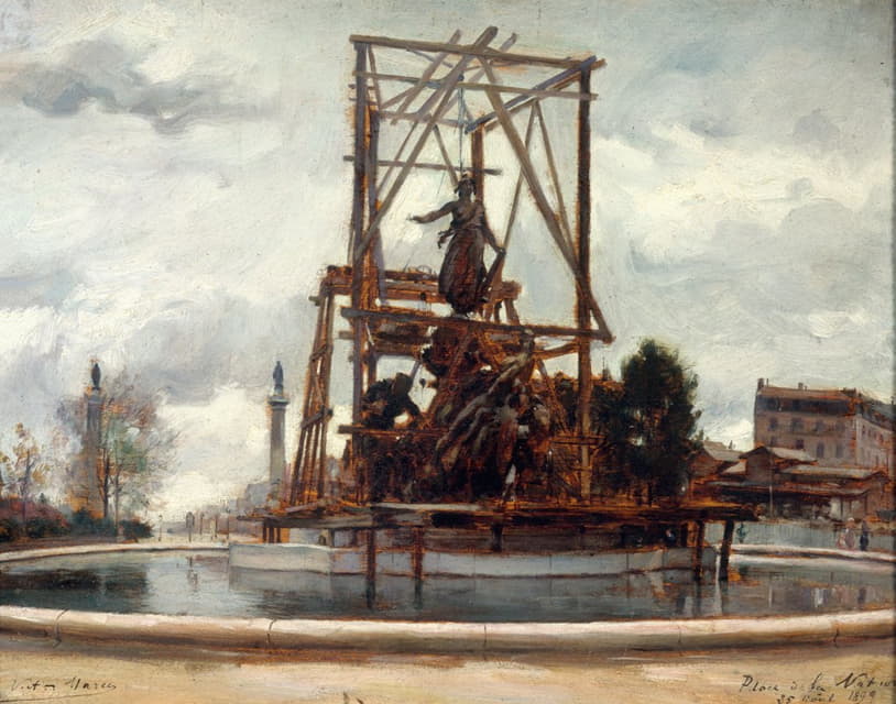Victor Marec - Mise en place du monument du ‘Triomphe de la République’ de Jules Dalou, place de la Nation