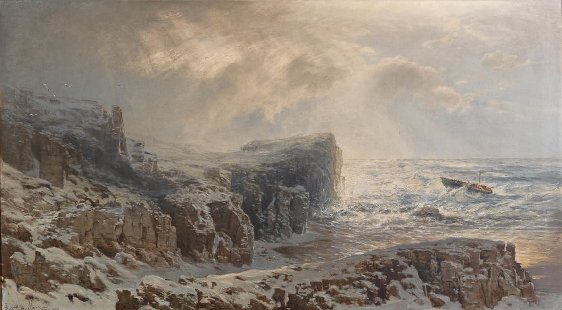 August Schaeffer von Wienwald - Schneesturm an einer nordischen Küste