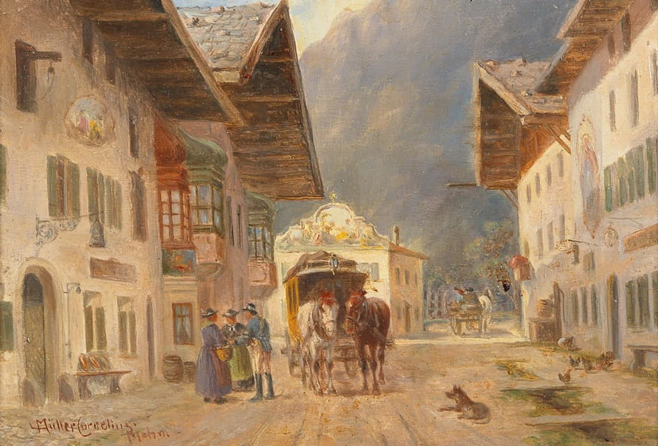 Ludwig Müller-Cornelius - Arrival of the Post Coach in Mittenwald
