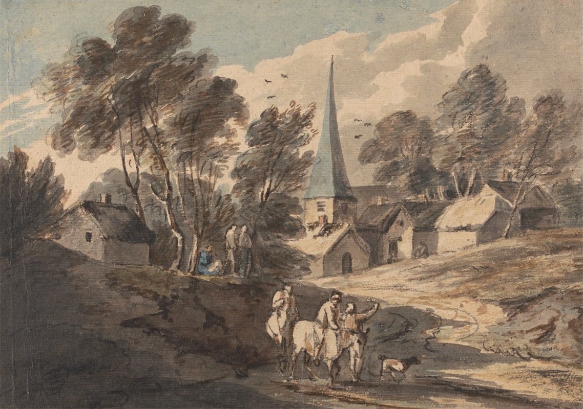 Thomas Gainsborough - Travellers on Horseback Approaching a Village with a Spire