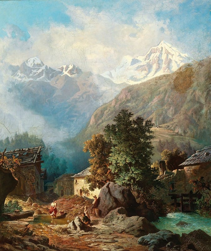 Anton Karinger - The Family Idyll, in the Background a View of Ortler from Mals