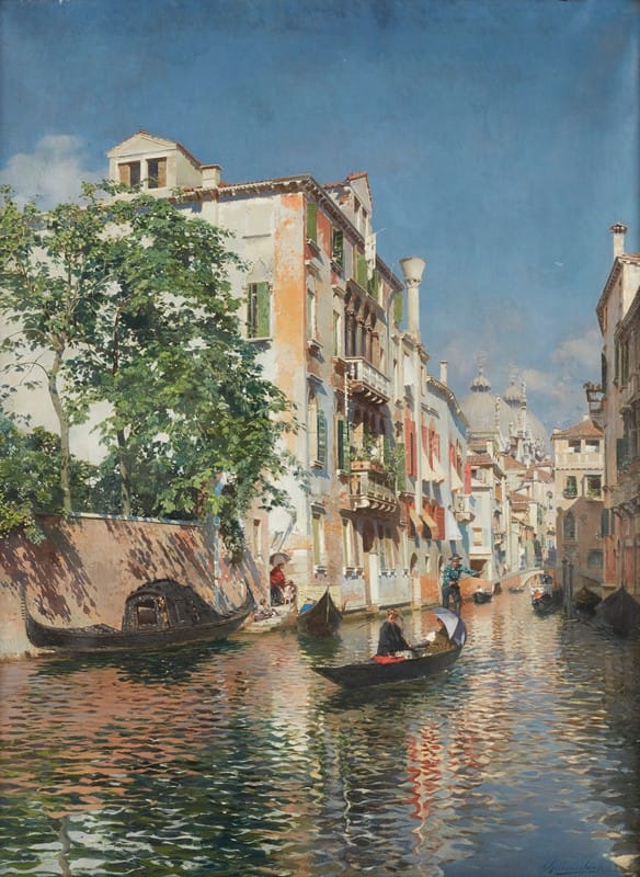 Rubens Santoro - A Venetian Canal, with Saint Mark’s Basilica in the Distance