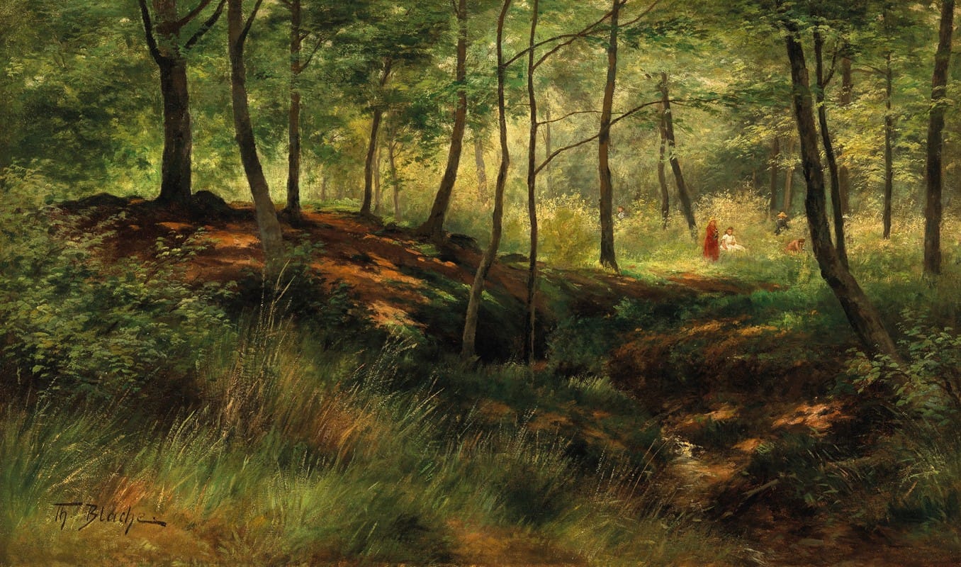 Theodor Blache - Picking Berries in a Forest in the Summer