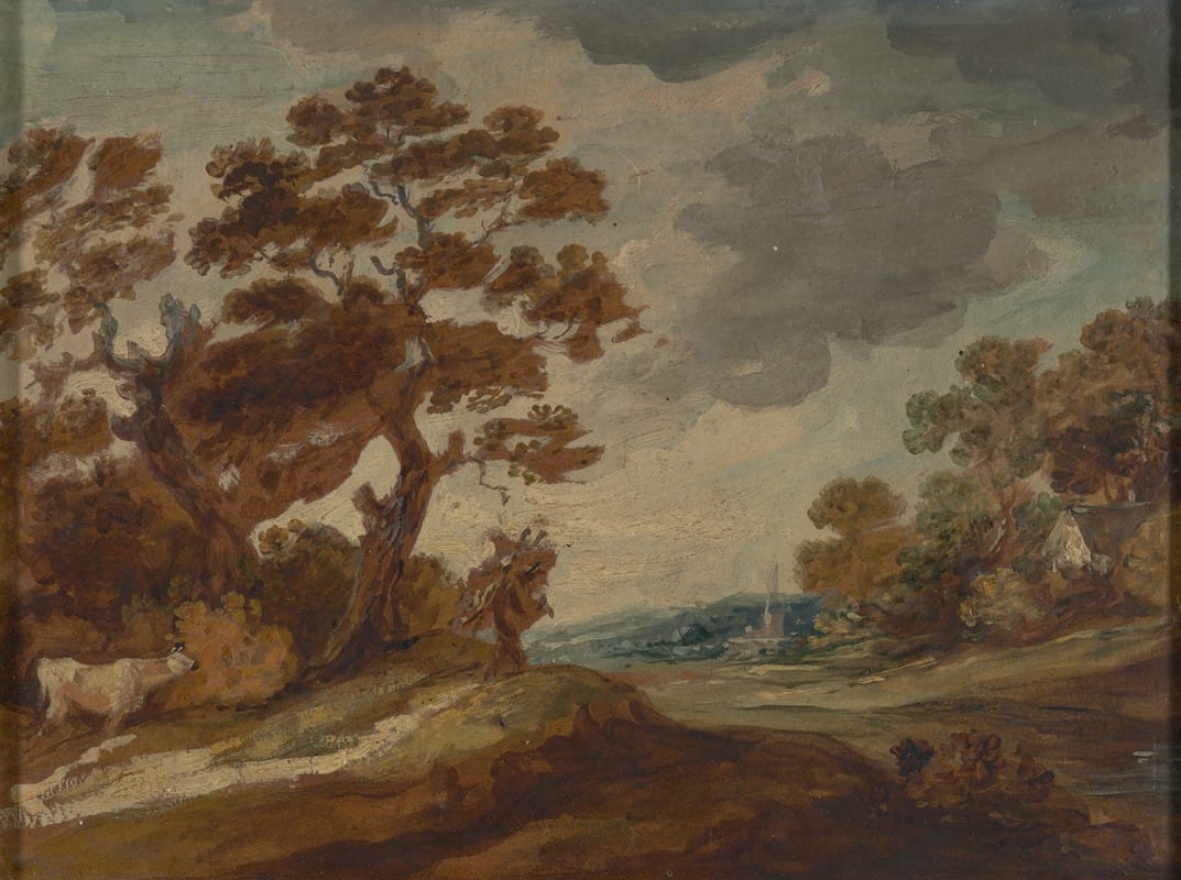 Gainsborough Dupont - Landscape; Cow in left foreground