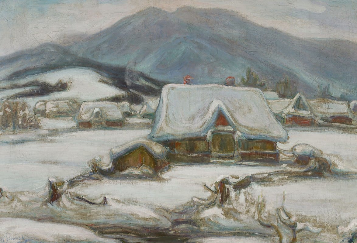 Władysław Ślewiński - Cottages in the snow