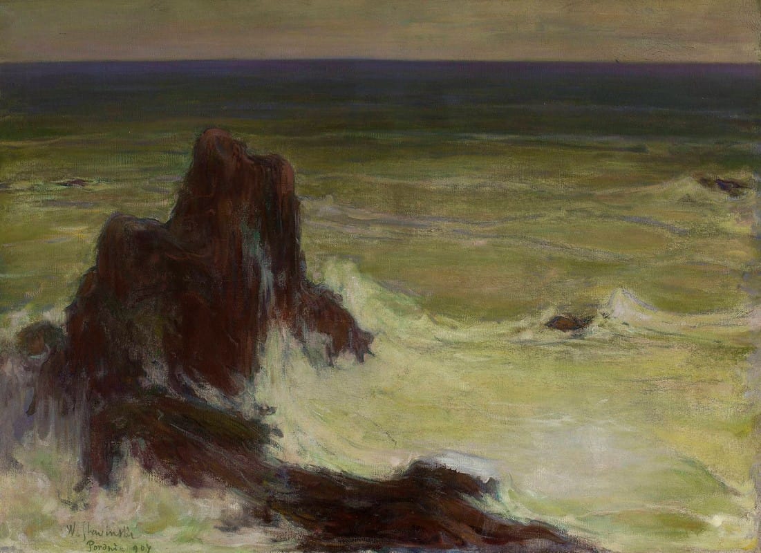 Władysław Ślewiński - Sea with a solitary rock
