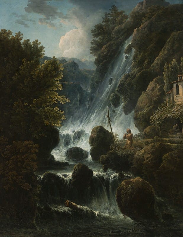 Charles Santoire de Varenne - Hermit praying at the waterfall