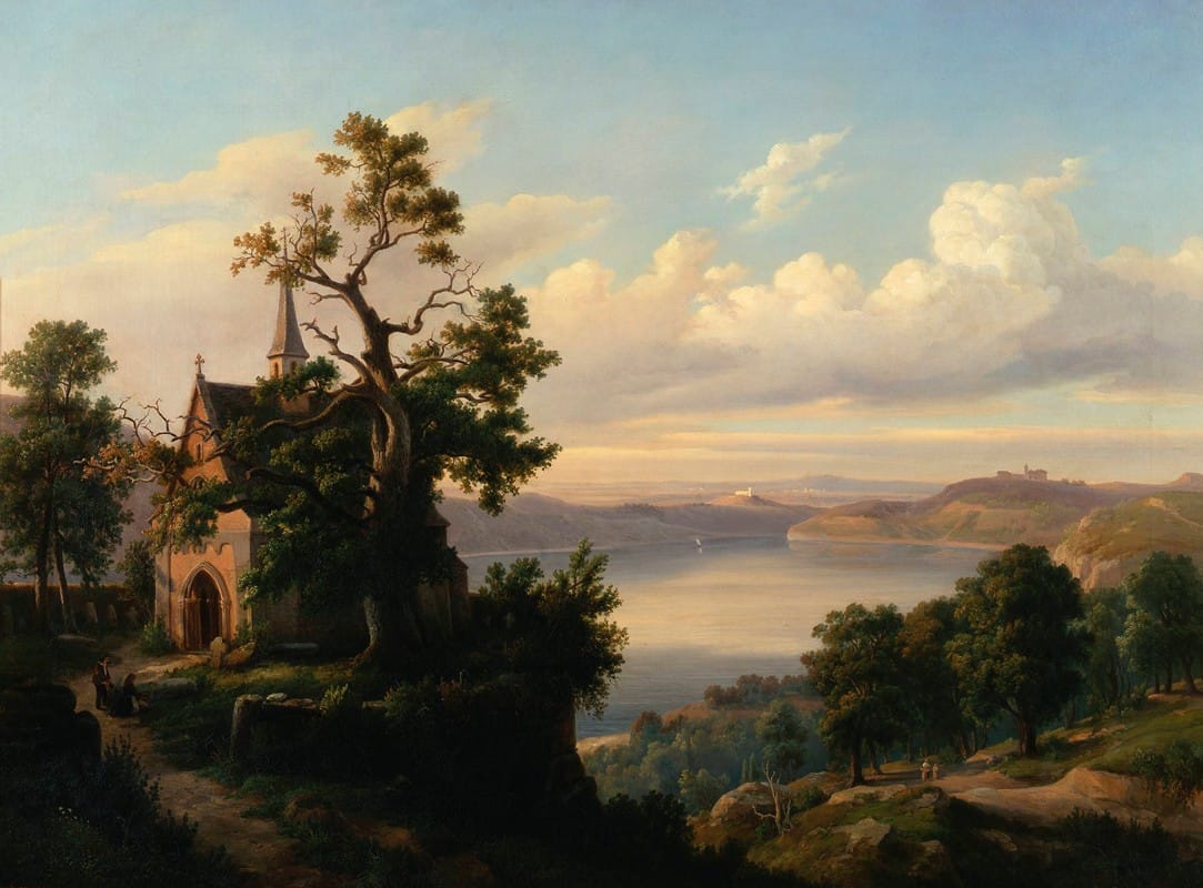 Chrystian Breslauer - Landscape with a lake and a Gothic church