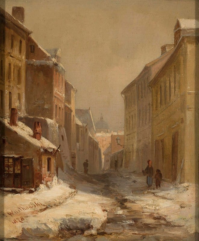 Franciszek Wastkowski - Old Warsaw in winter – Brzozowa Street