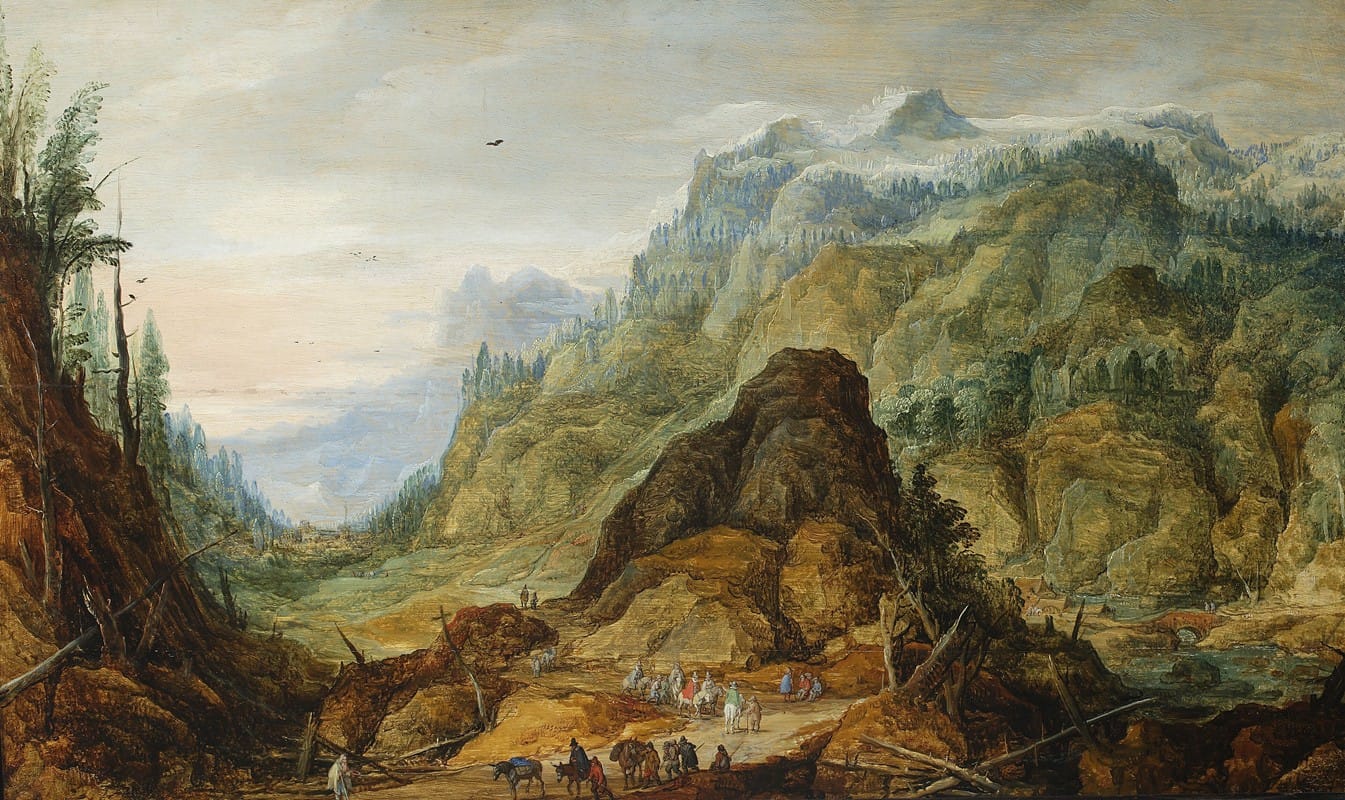 Joos de Momper the Younger - Mountain landscape with a caravan