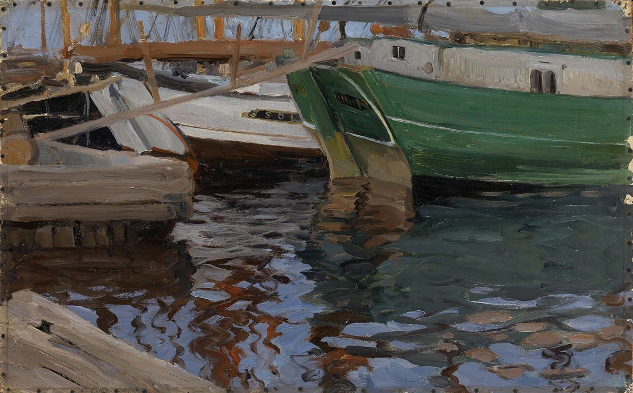 Sergei Arsenevich Vinogradov - Boats in Arkhangelsk Port (study)