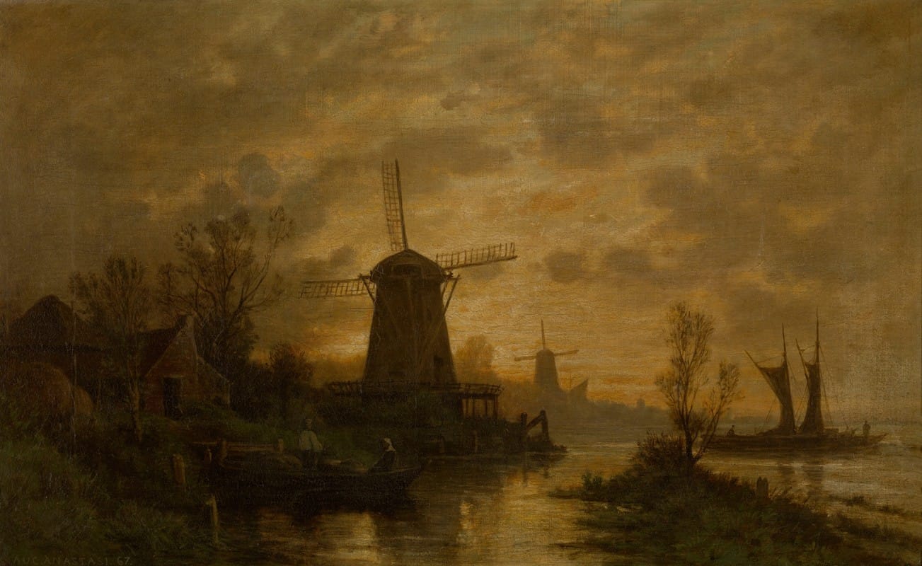 Auguste Anastasi - Windmills in Schiedam
