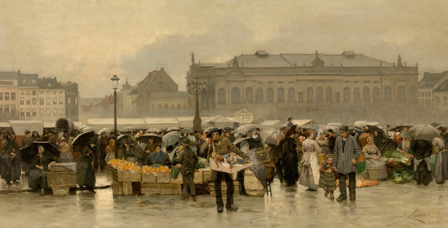 Emile Claus - The Market in front of the Theatre in Antwerp