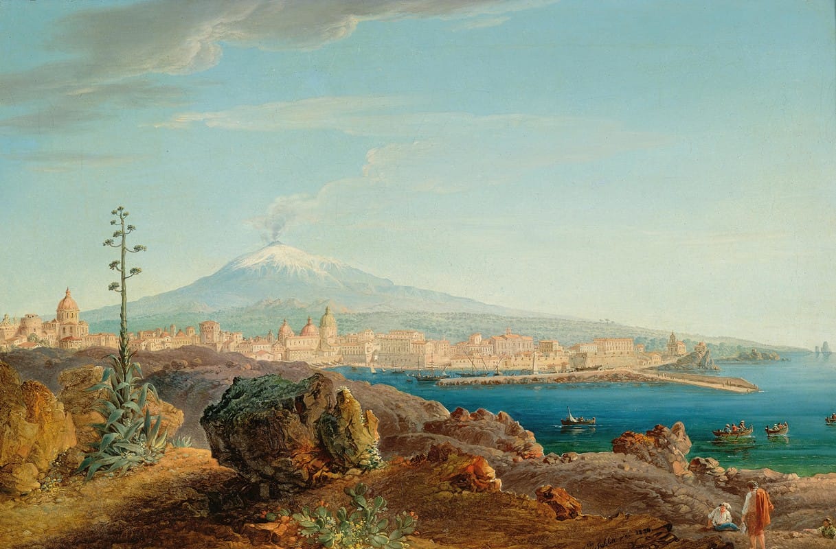 Letterio Subba - The Bay of Catania, with Mount Etna in the Background