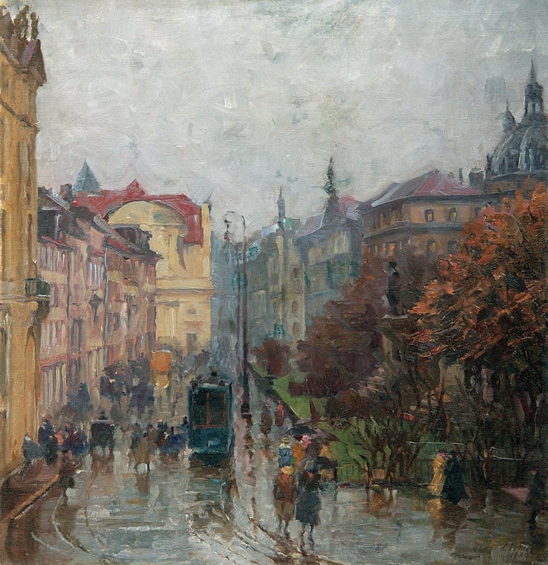 Charles Vetter - Promenadeplatz in München im Regen