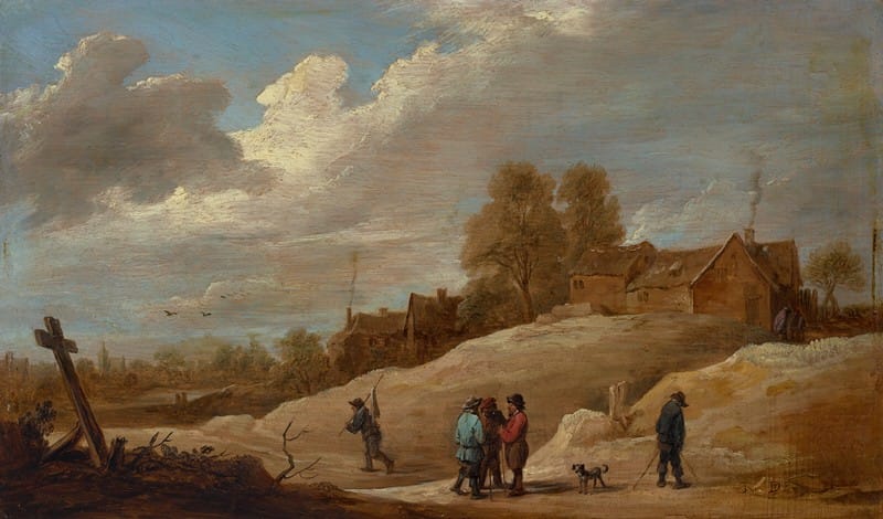 David Teniers The Younger - A landscape with figures on the outskirts of a town