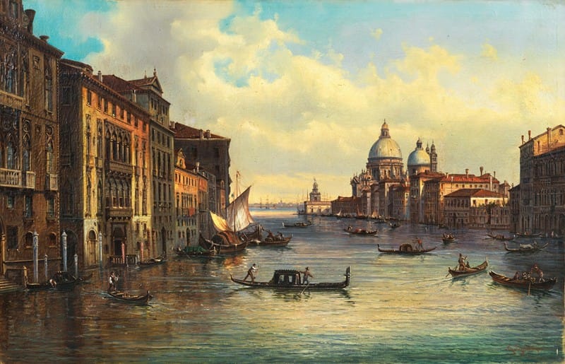 Giovanni Grubas - Venice, the Grand Canal with Santa Maria della Salute and Punta della Dogana in the Distance