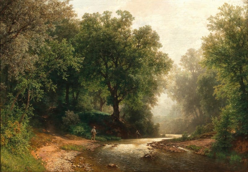 Hermann Pohle - A Fisherman by a Mountain Creek
