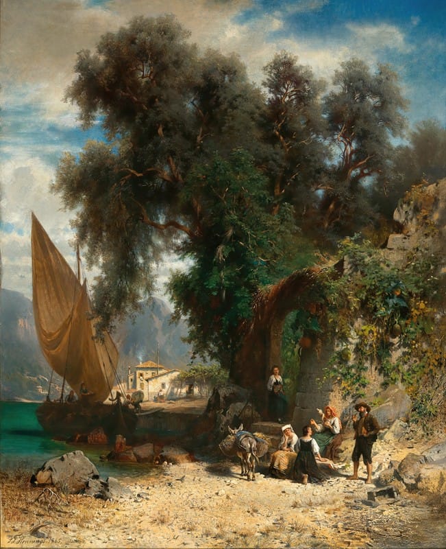 Johann Friedrich Hennings - Resting at a North-Italian Lakeshore