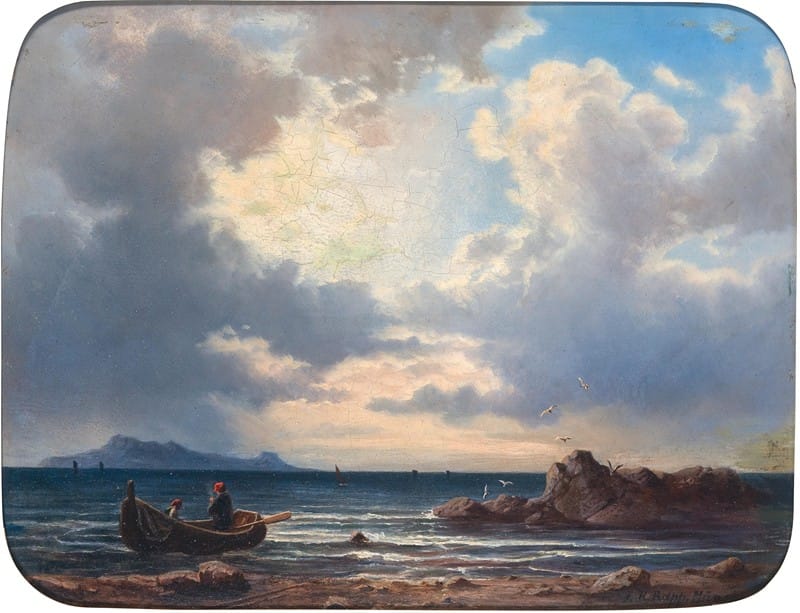 Johann Rudolf Rapp - A Fishing Boat on the Shore with Seagulls