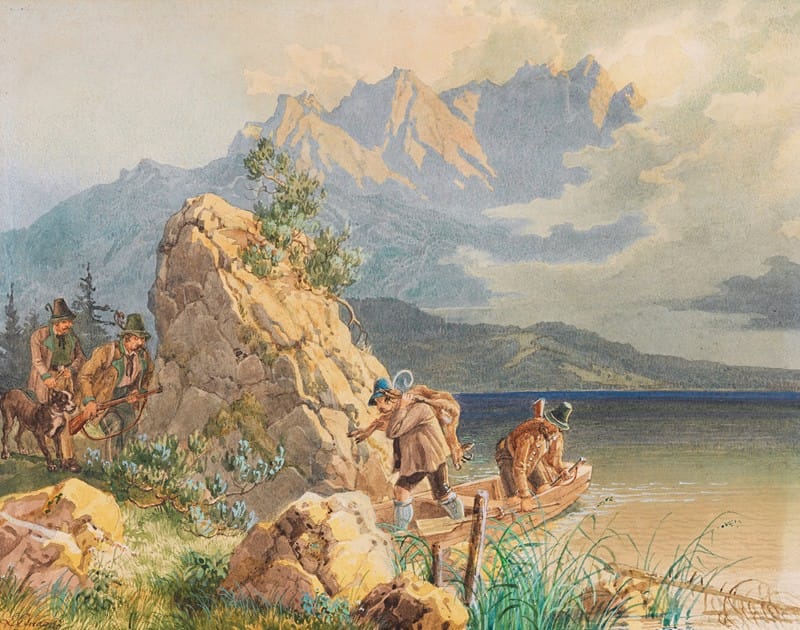 Lorenzo Quaglio - Jäger und Wilderer am Eibsee bei der Zugspitze