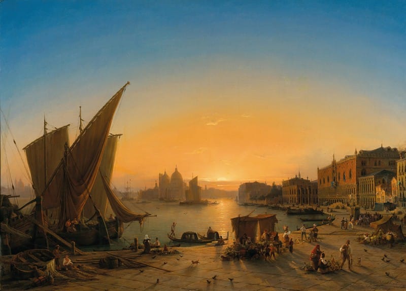 Ludwig Mecklenburg - Venice, a View of the Bacino di San Marco from Riva degli Schiavoni, with Palazzo Ducale on the Right, Santa Maria della Salute in the Background