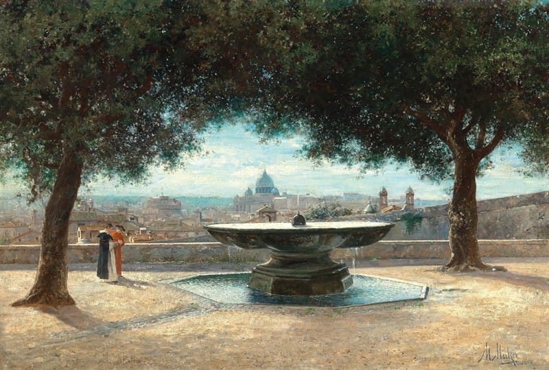 Max Merker - Rome, a View of the City from the fountain of Villa Medici