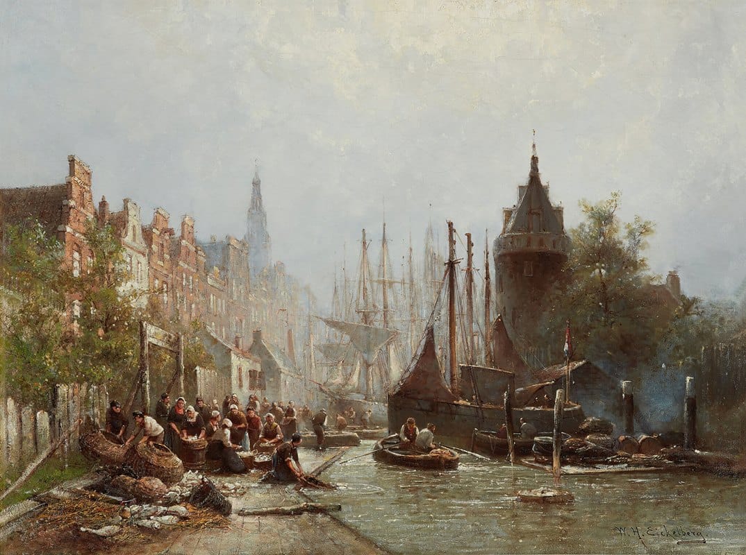 Willem Hendrik Eickelberg - Busy Fisherfolk