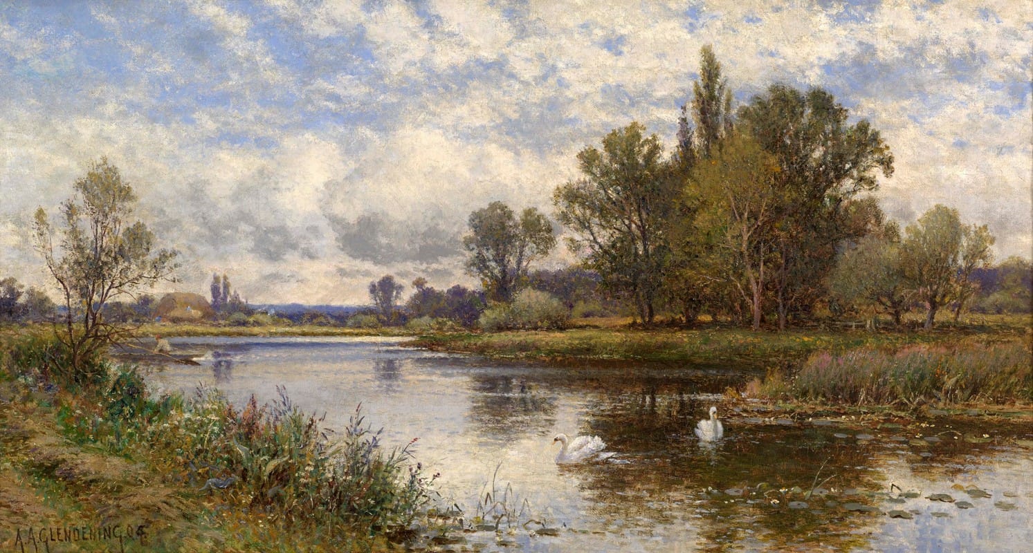 Alfred Augustus Glendening - River Scene with Swans