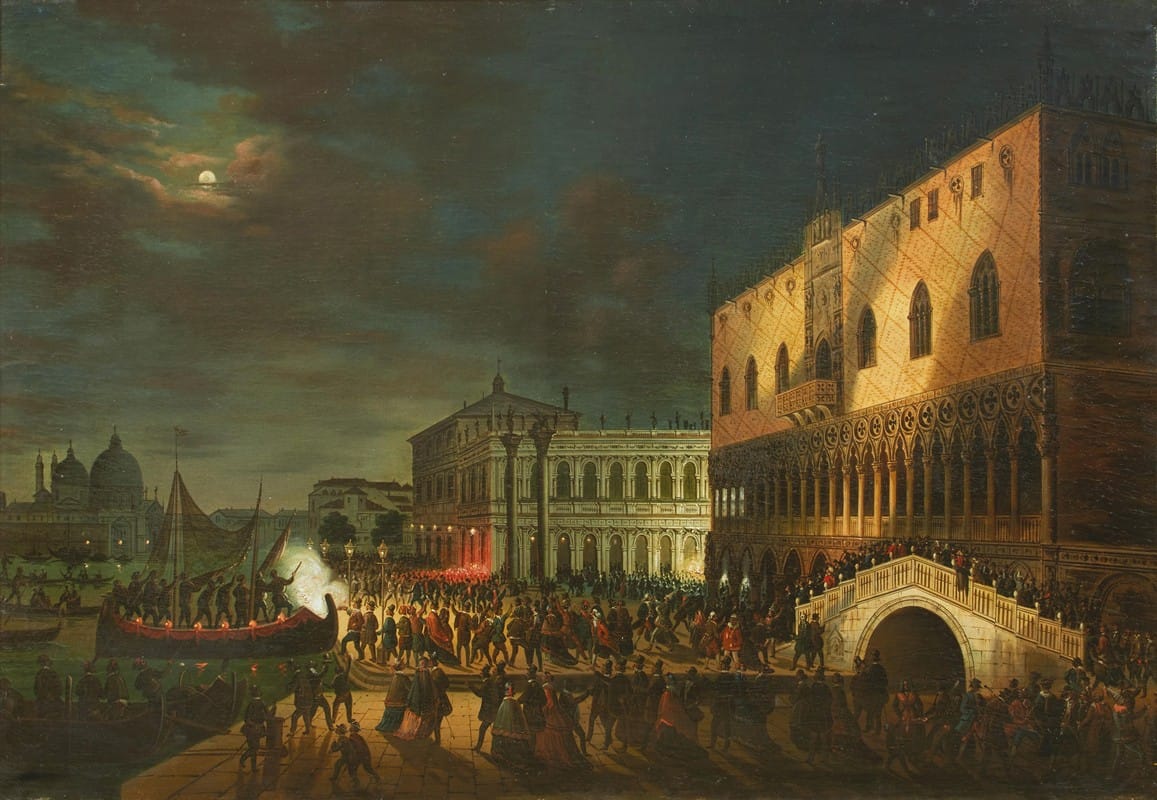 Giovanni Grubacs - Venice, a Feast on the Piazzetta at Night
