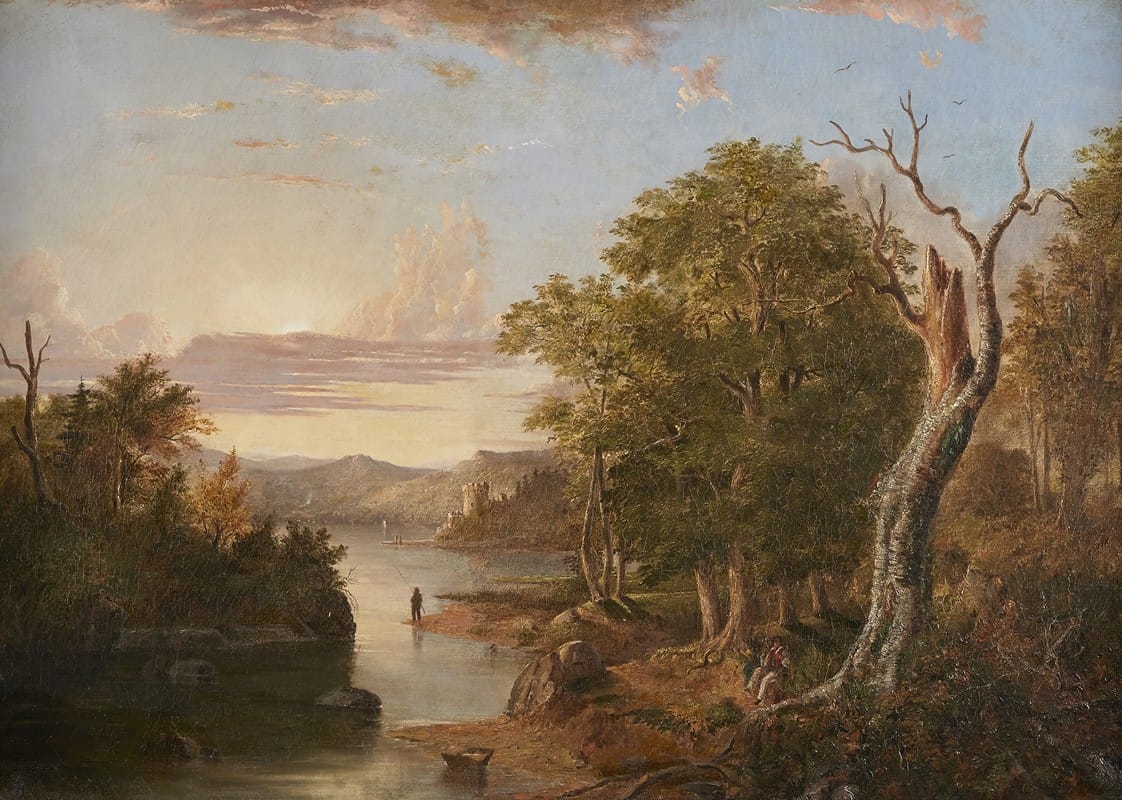 Henry Ary - Extensive Landscape Along the Hudson River with a Castle in the Distance