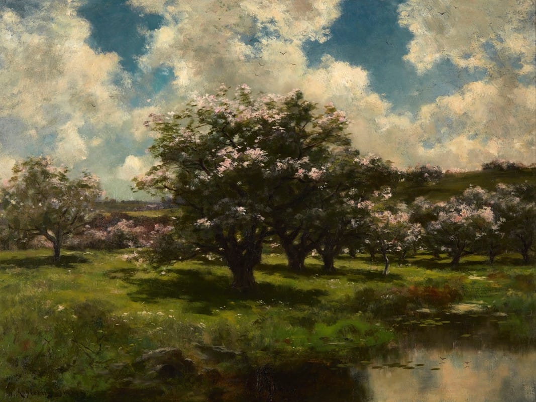 John Appleton Brown - Apple Blossoms Near a Pond