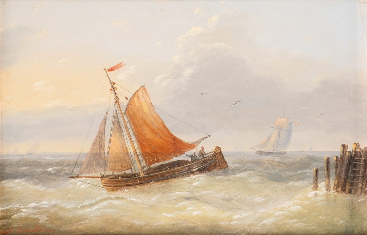 Charles Louis Verboeckhoven - Ships on moving sea