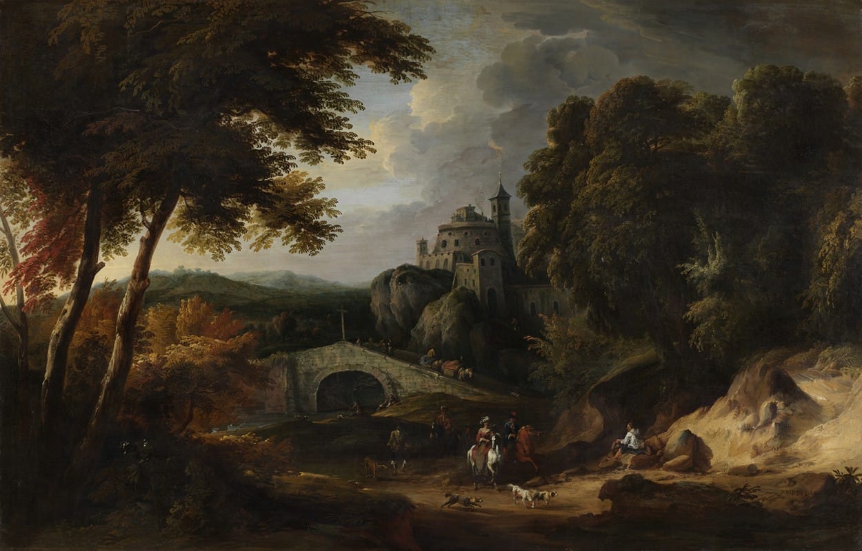Pieter Verdussen - Landschap met brug