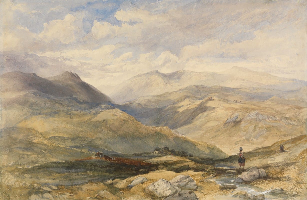 Charles Bentley - Highland Landscape with Figures