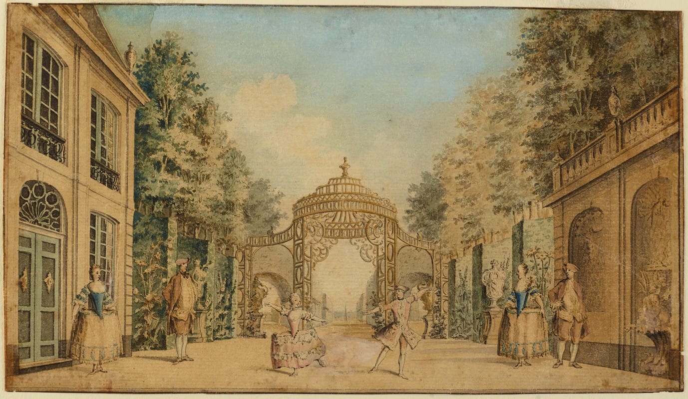 Charles-François Hutin - Stage Set with Actors and Dancers Performing