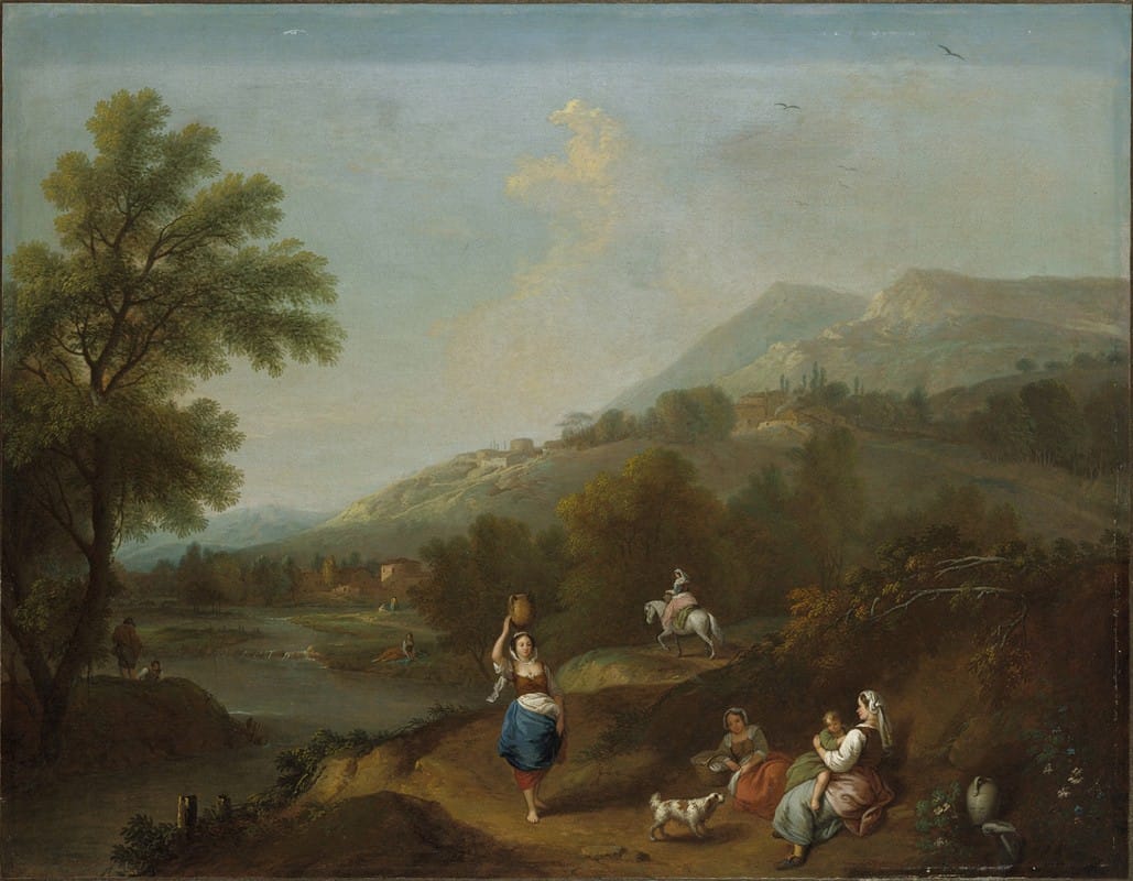 Francesco Zuccarelli - Idyllic River Landscape with Figures