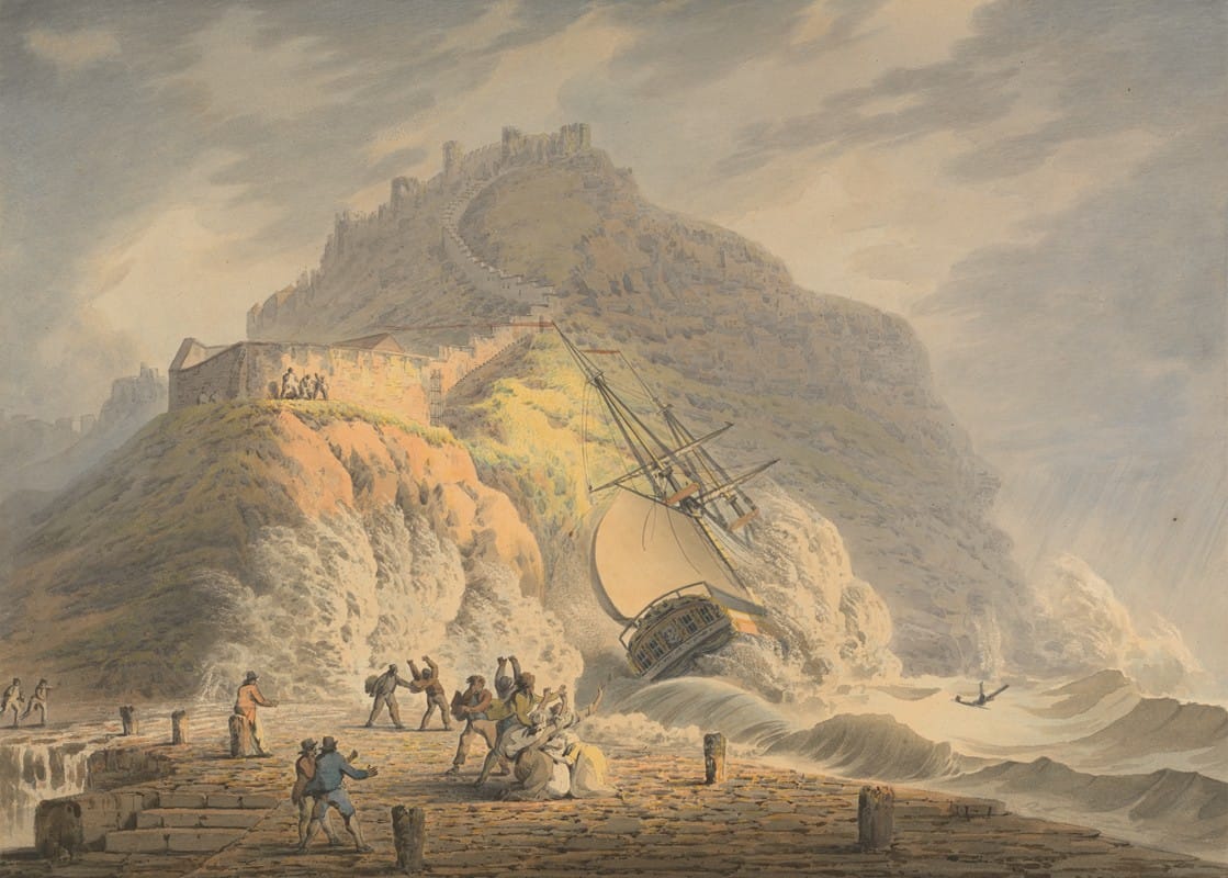 Francis Nicholson - Scarborough; Shipwreck at the Foot of the Castle Cliff