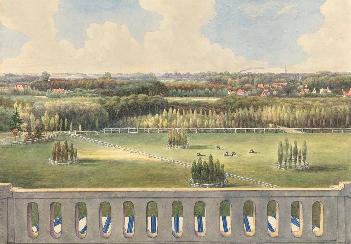 Gerrit Jan Schouten - Boschbeek & Groenendaal; View from Turret towards Posthuis, Blanchisferies, Haarlem and Zantvaard
