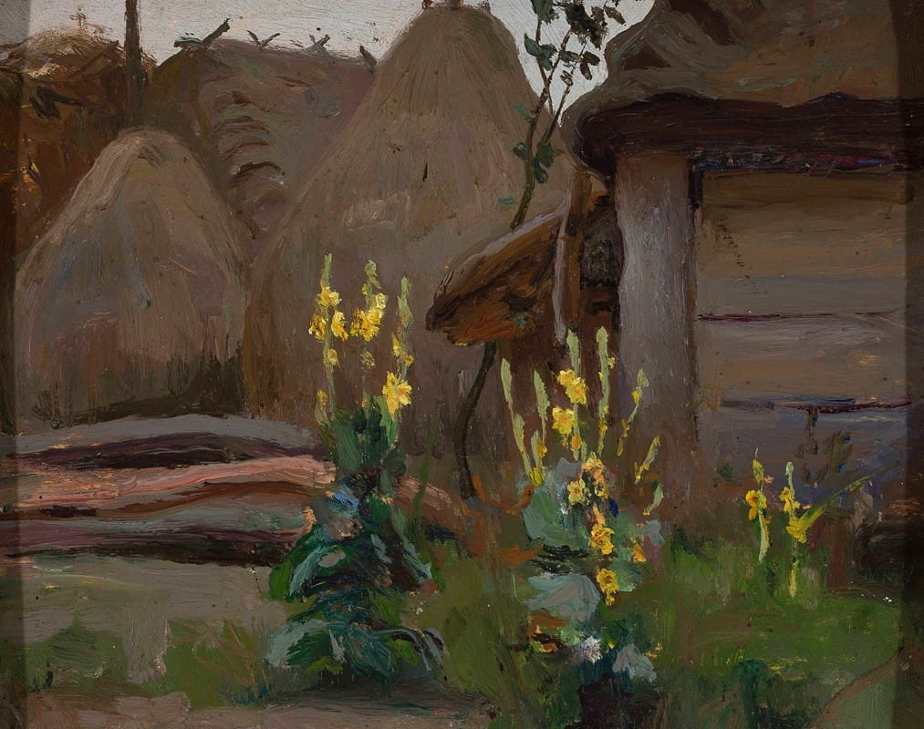 Stanisław Straszkiewicz - Landscape study – Mulleins in front of a cottage