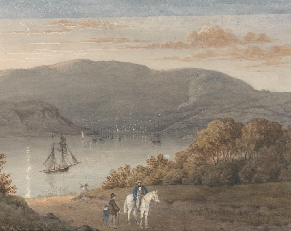 Thomas Bradshaw - Port Louis from La Petite Montagne (Twilight) with a Rider and Figures in Foreground