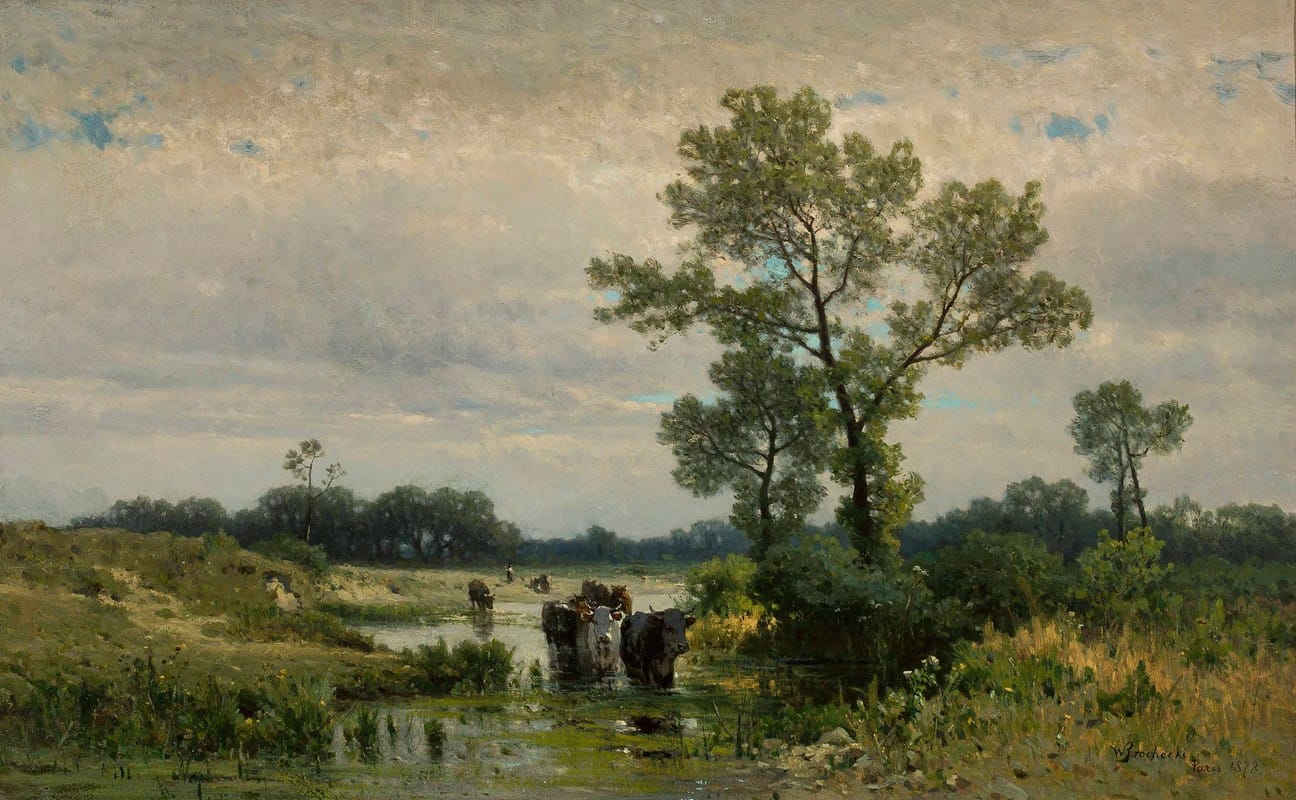 Walery Brochocki - Cows crossing the river