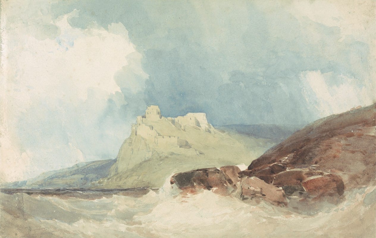 William Callow - Castle on a Cliff with Stormy Sea