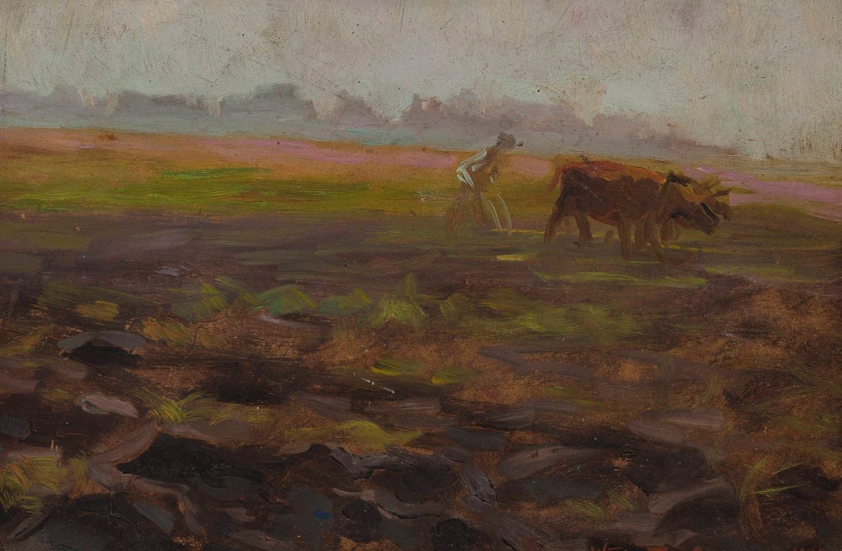 Władysław Ostrowski - Ploughing oxen